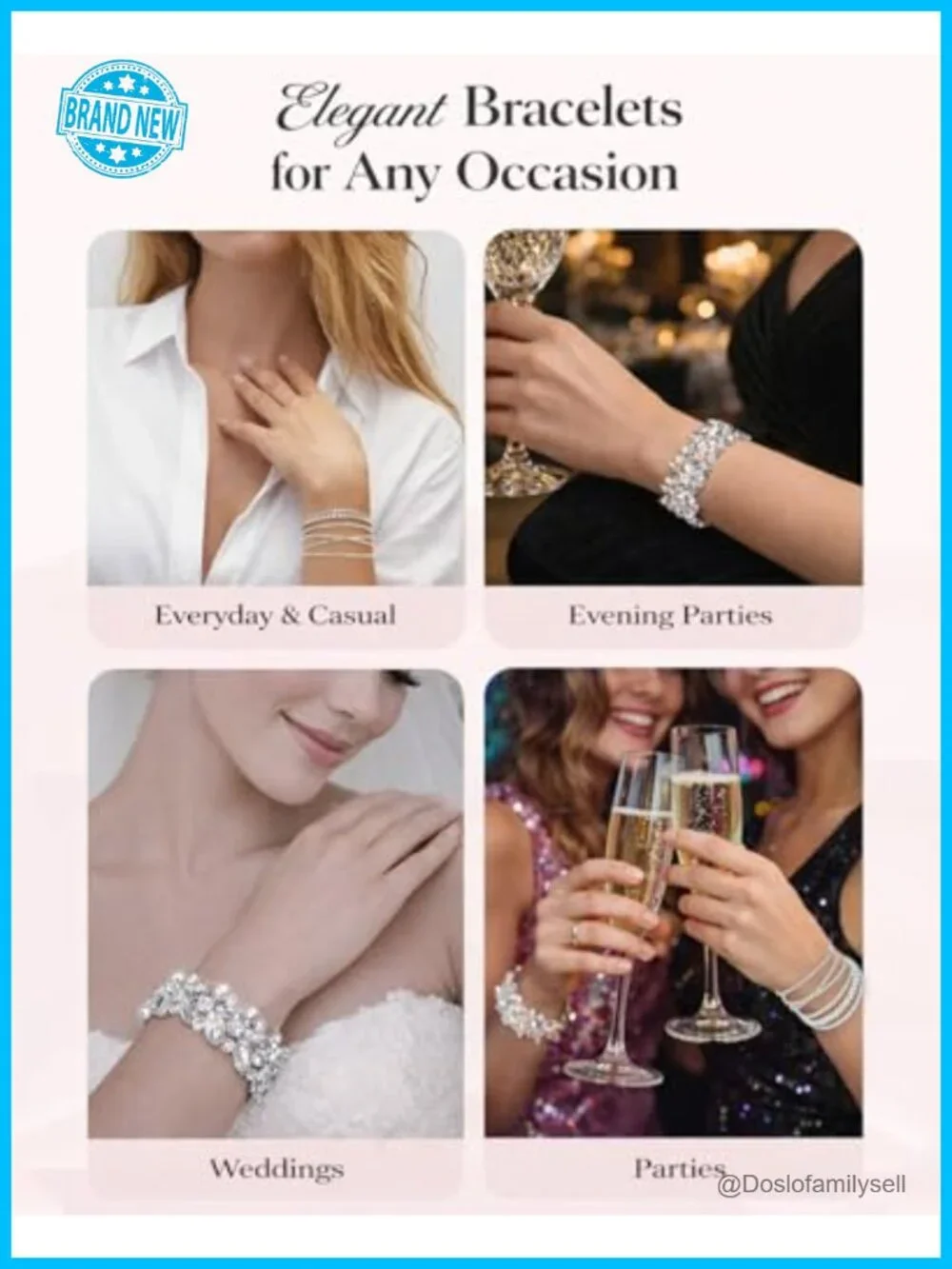 Silver Rhinestone Cuff Bracelet Set Multilayer Chunky Stretch Bangles